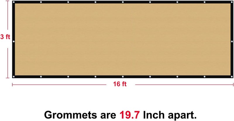 Shatex Balcony Privacy Screen Privacy Fence Screen 3x16ft Beige,Outdoor Heavy Duty 90% Blockage Shade Cover for Wall Garden Gazebo Backyard - Image 3